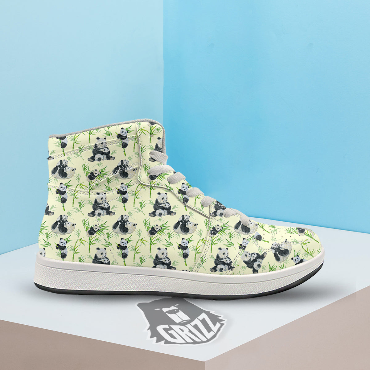 Panda Bamboo And Baby Print Pattern High Top Sneakers-grizzshop