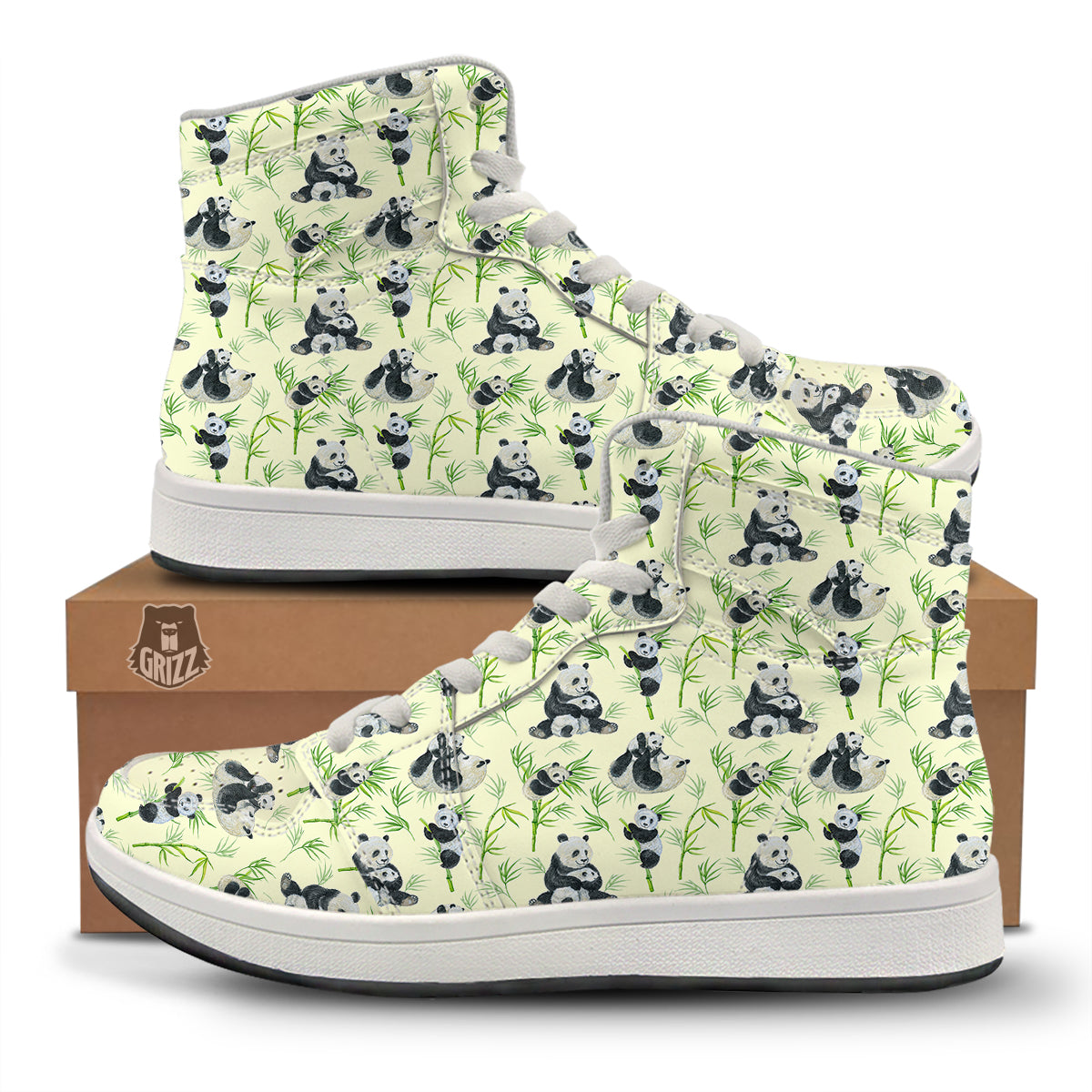 Panda Bamboo And Baby Print Pattern High Top Sneakers-grizzshop