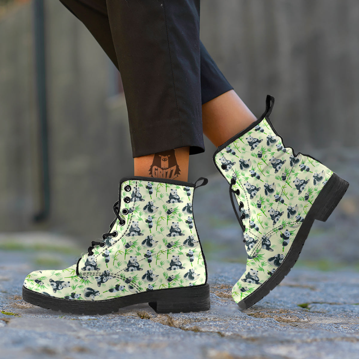 Panda Bamboo And Baby Print Pattern Leather Boots-grizzshop