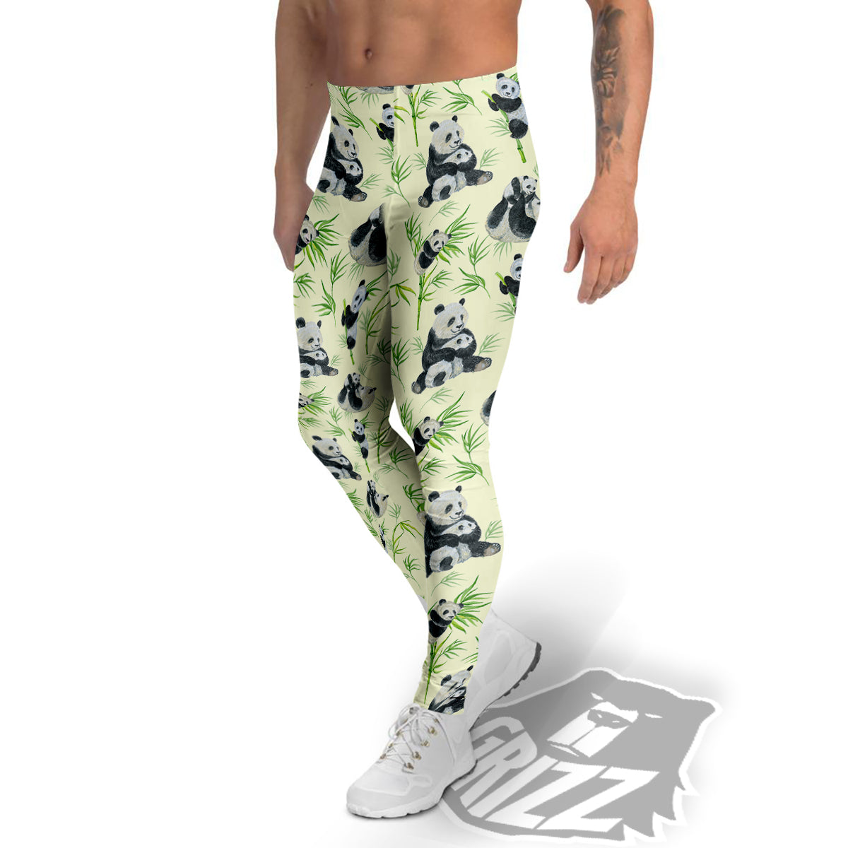 Panda Bamboo And Baby Print Pattern Men's Leggings-grizzshop