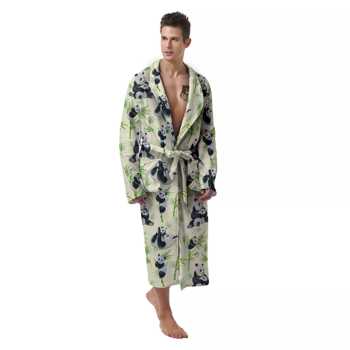 Panda Bamboo And Baby Print Pattern Men's Robe-grizzshop
