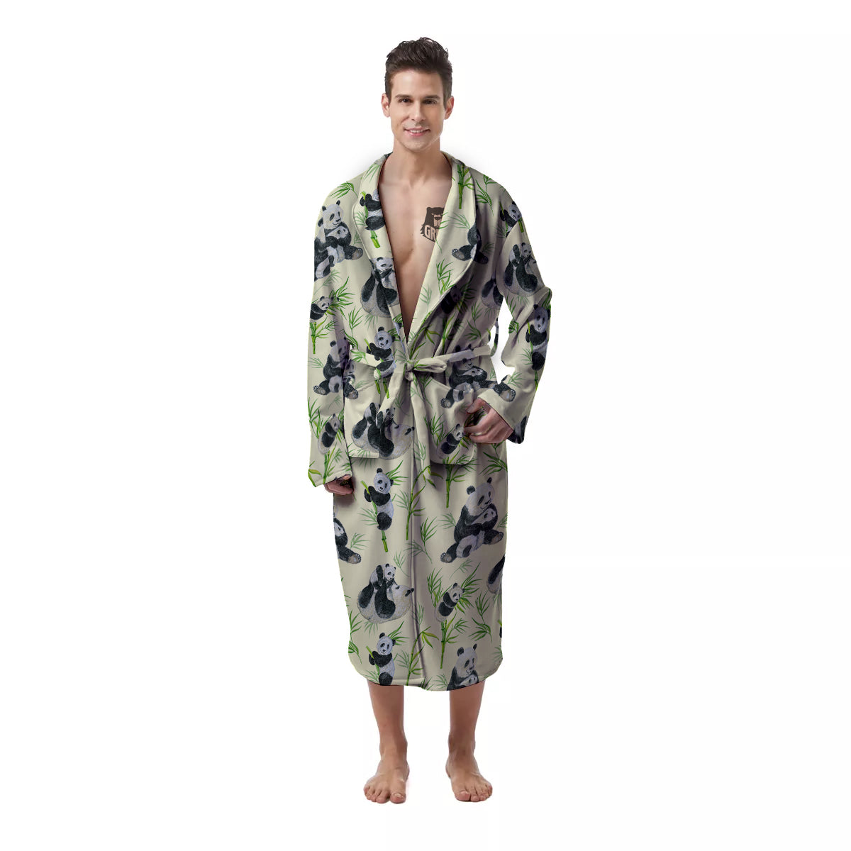 Panda Bamboo And Baby Print Pattern Men's Robe-grizzshop