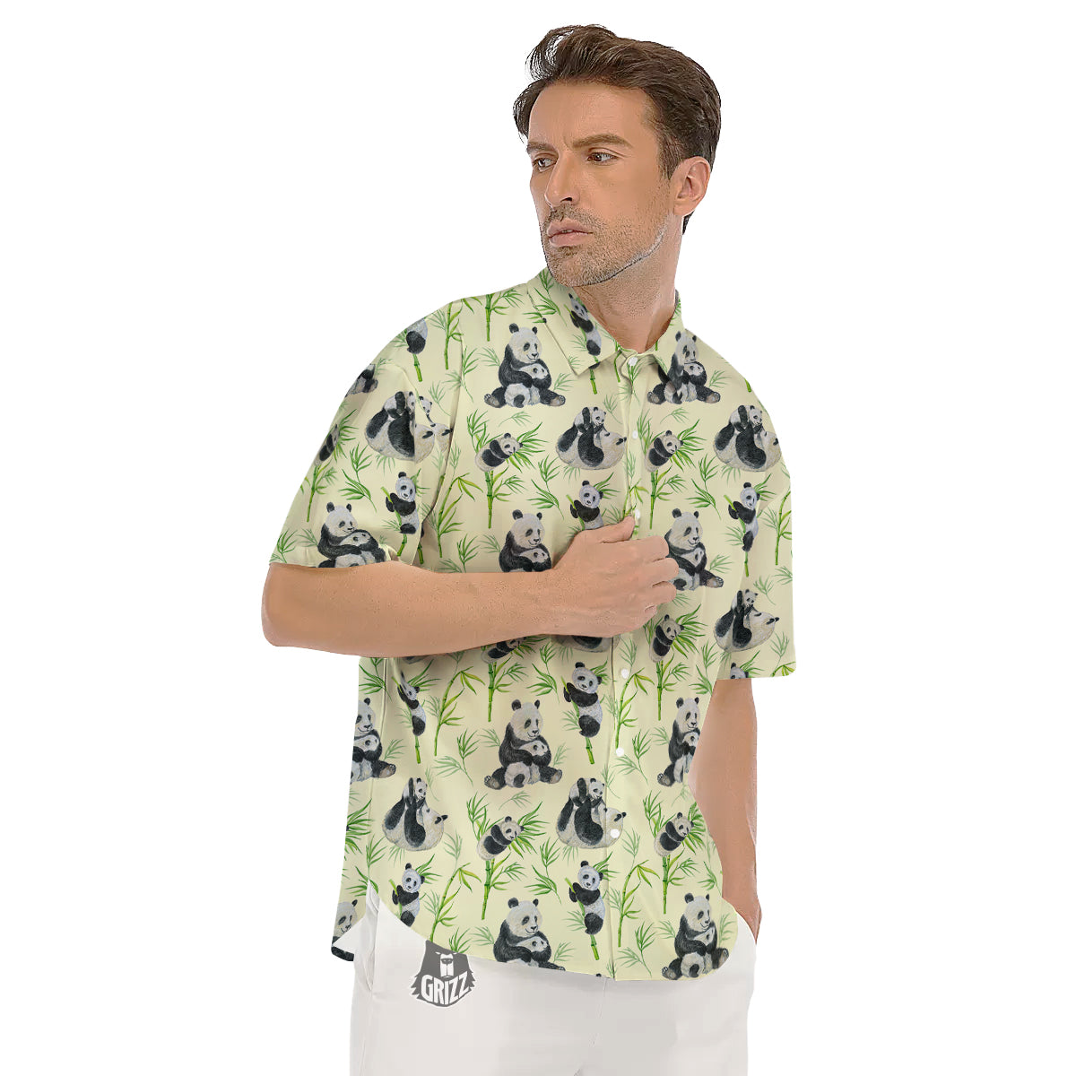 Panda Bamboo And Baby Print Pattern Men's Short Sleeve Shirts-grizzshop