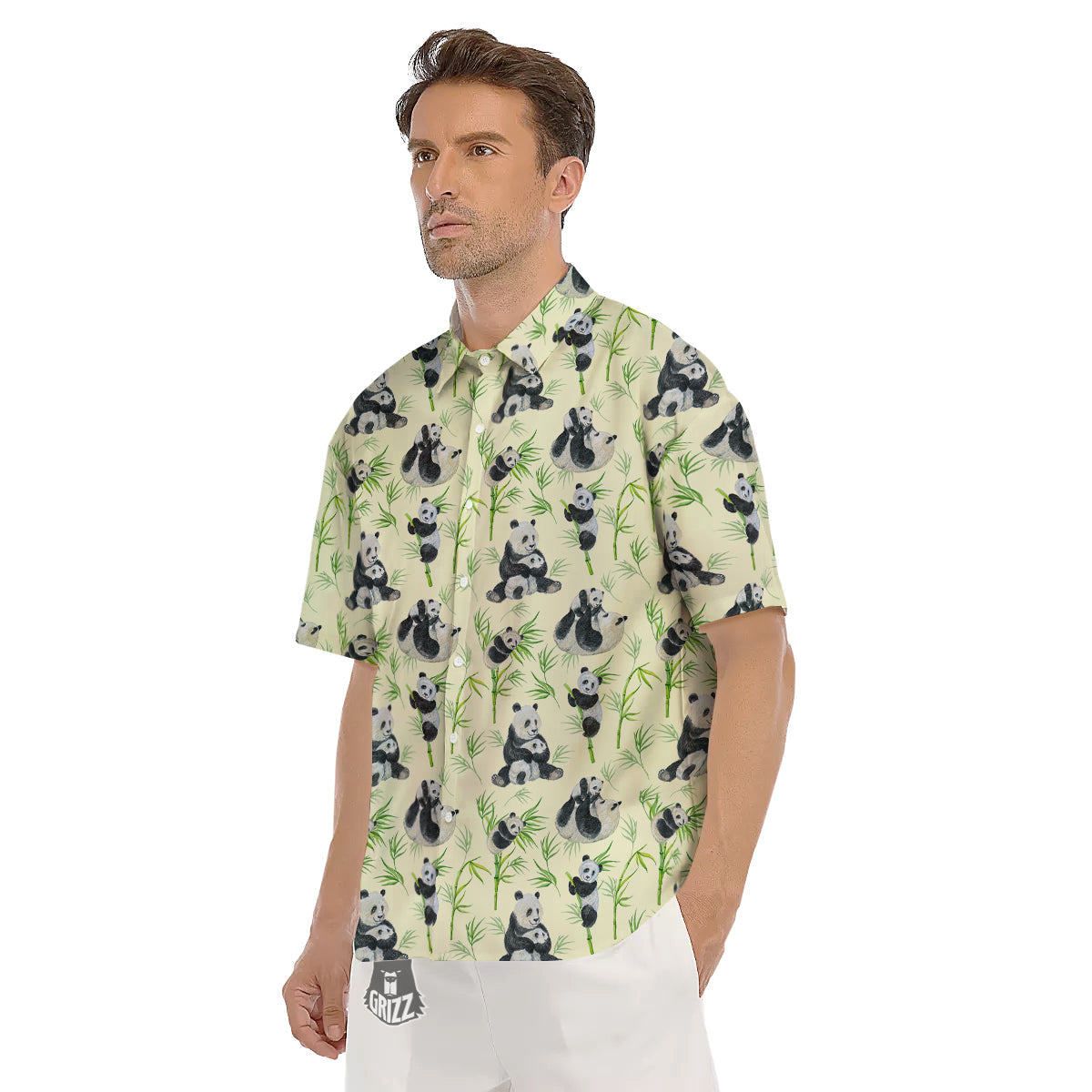Panda Bamboo And Baby Print Pattern Men's Short Sleeve Shirts-grizzshop
