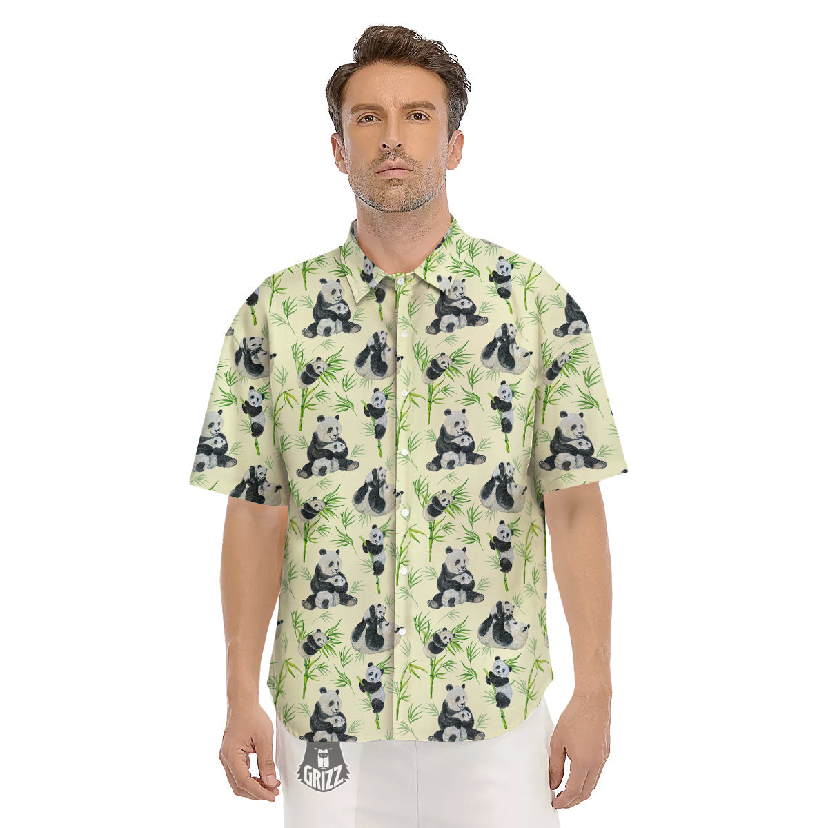 Panda Bamboo And Baby Print Pattern Men's Short Sleeve Shirts-grizzshop