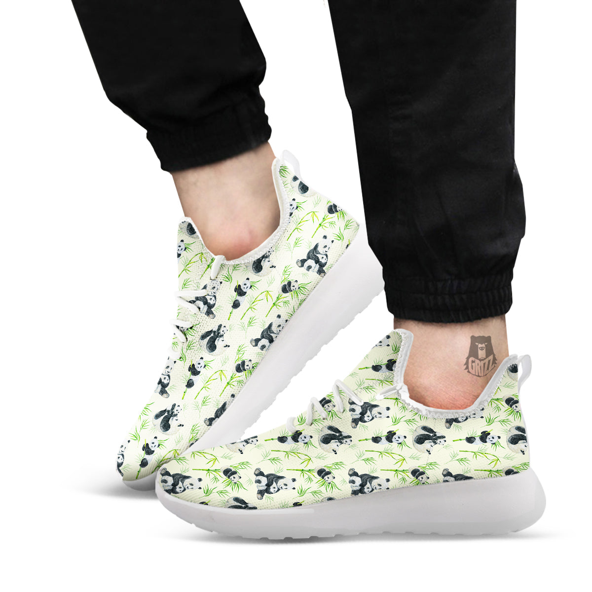 Panda Bamboo And Baby Print Pattern White Athletic Shoes-grizzshop
