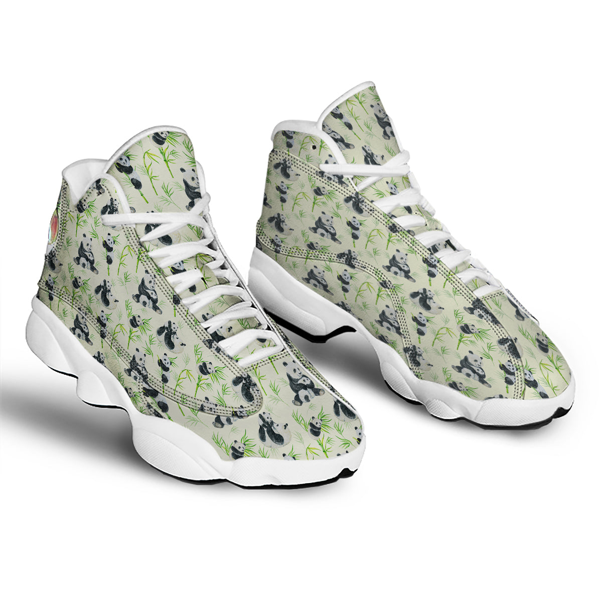 Panda Bamboo And Baby Print Pattern White Basketball Shoes-grizzshop