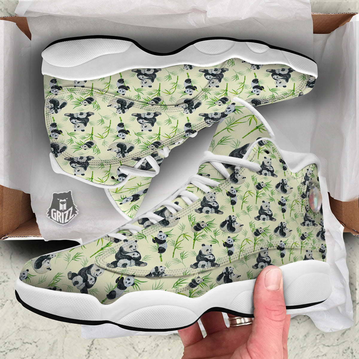 Panda Bamboo And Baby Print Pattern White Basketball Shoes-grizzshop