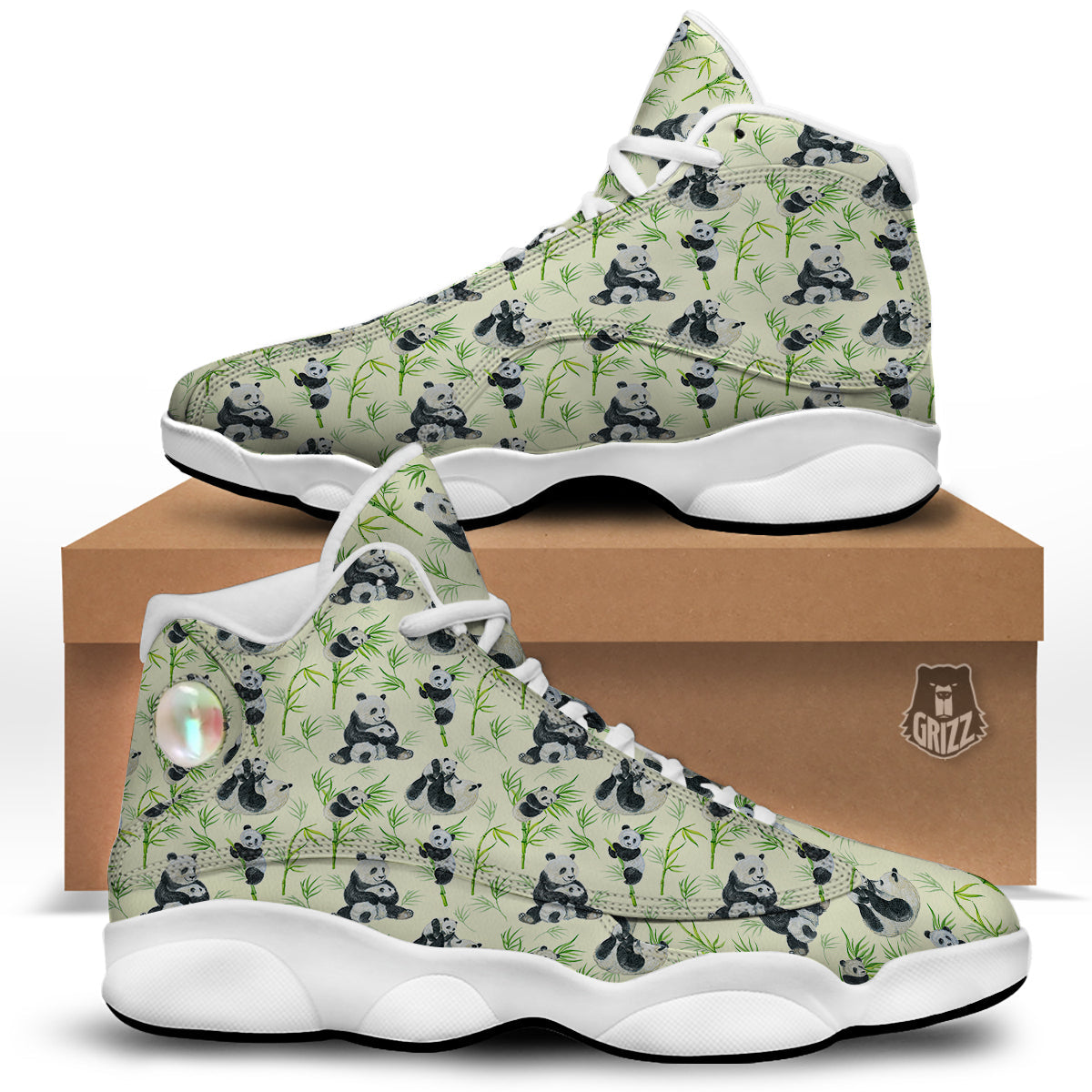 Panda Bamboo And Baby Print Pattern White Basketball Shoes-grizzshop