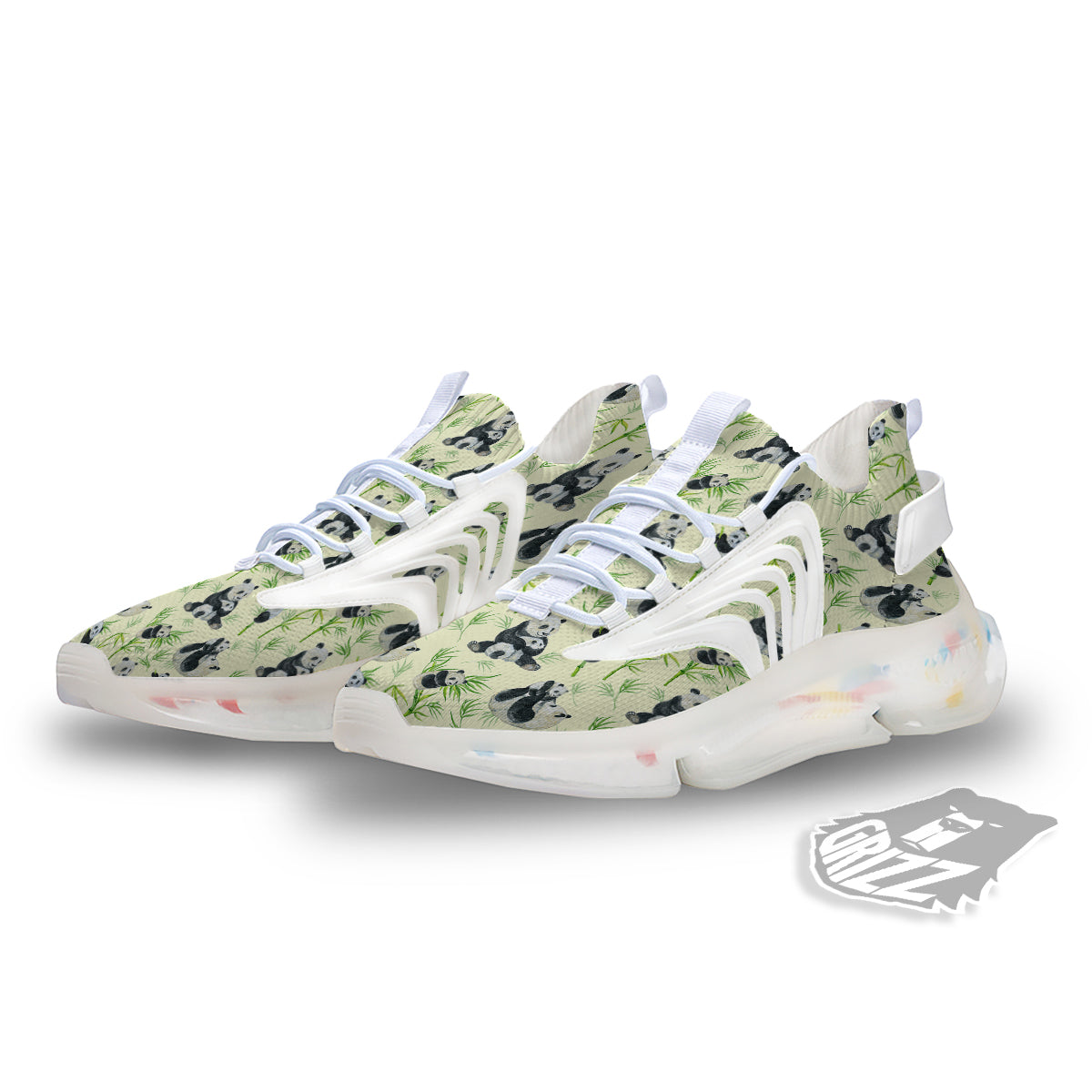 Panda Bamboo And Baby Print Pattern White Gym Shoes-grizzshop