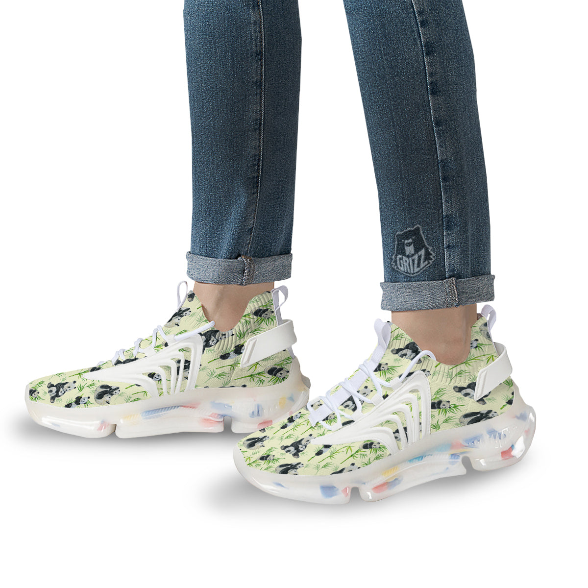 Panda Bamboo And Baby Print Pattern White Gym Shoes-grizzshop