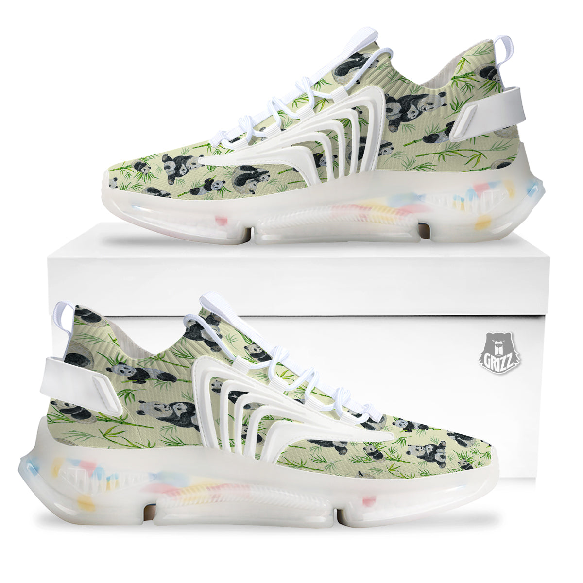 Panda Bamboo And Baby Print Pattern White Gym Shoes-grizzshop
