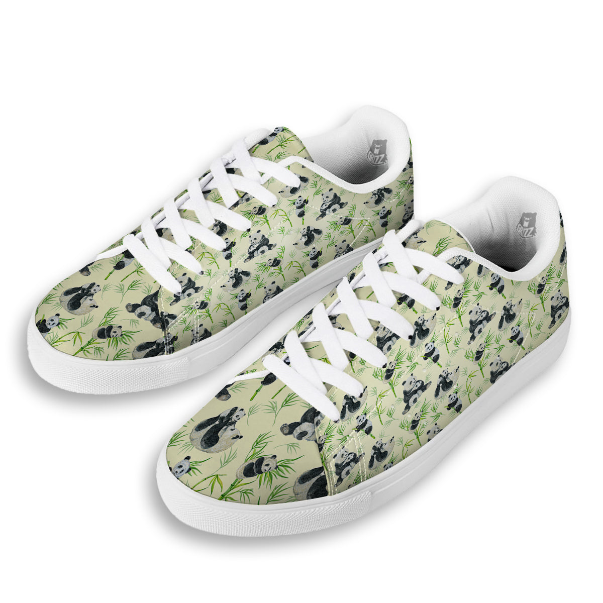 Panda Bamboo And Baby Print Pattern White Low Top Sneakers-grizzshop