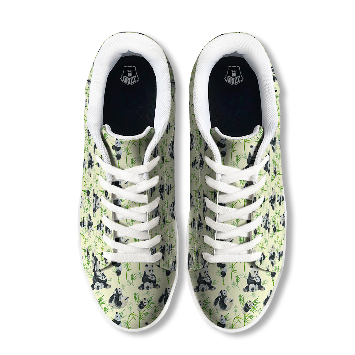 Panda Bamboo And Baby Print Pattern White Low Top Sneakers-grizzshop