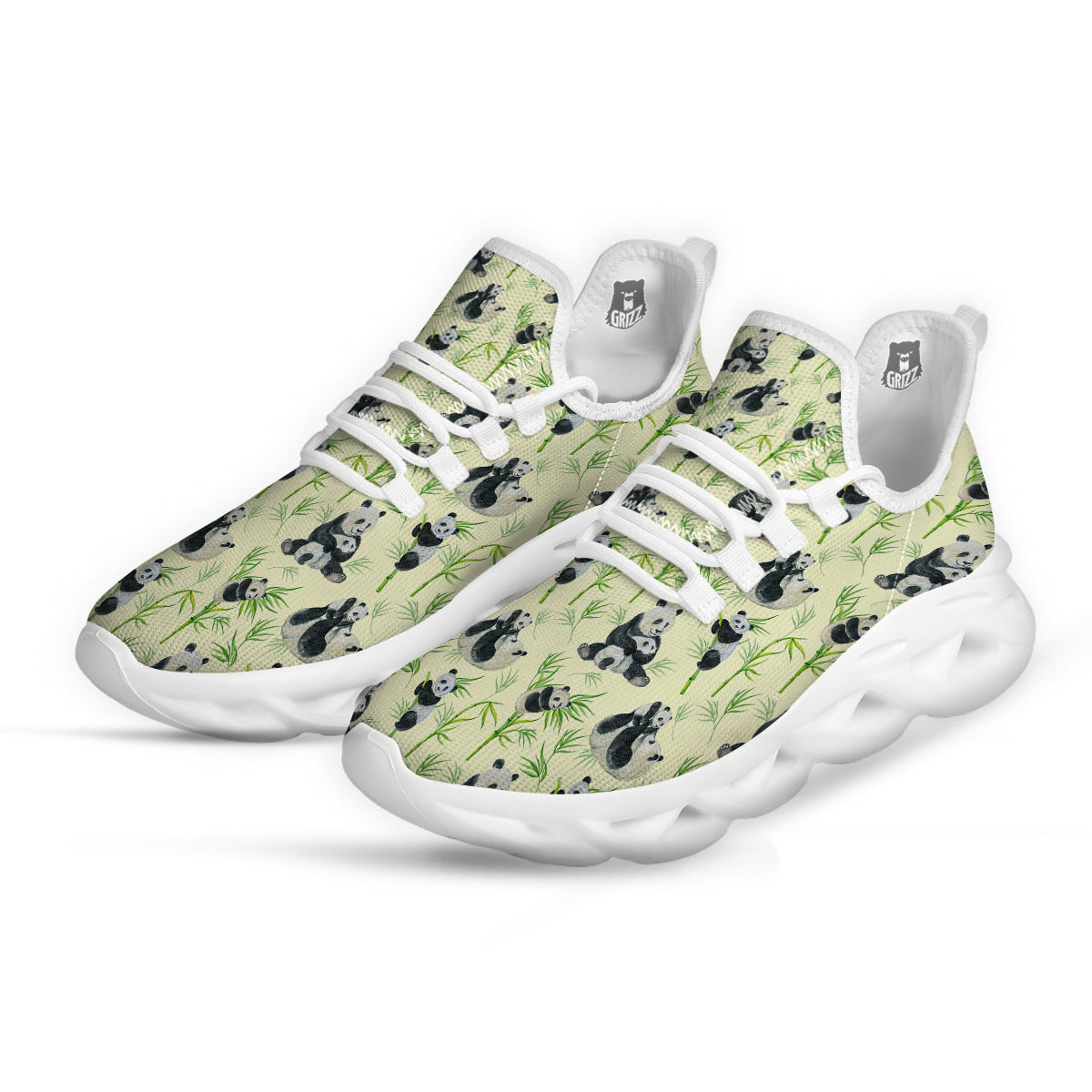 Panda Bamboo And Baby Print Pattern White Running Shoes-grizzshop
