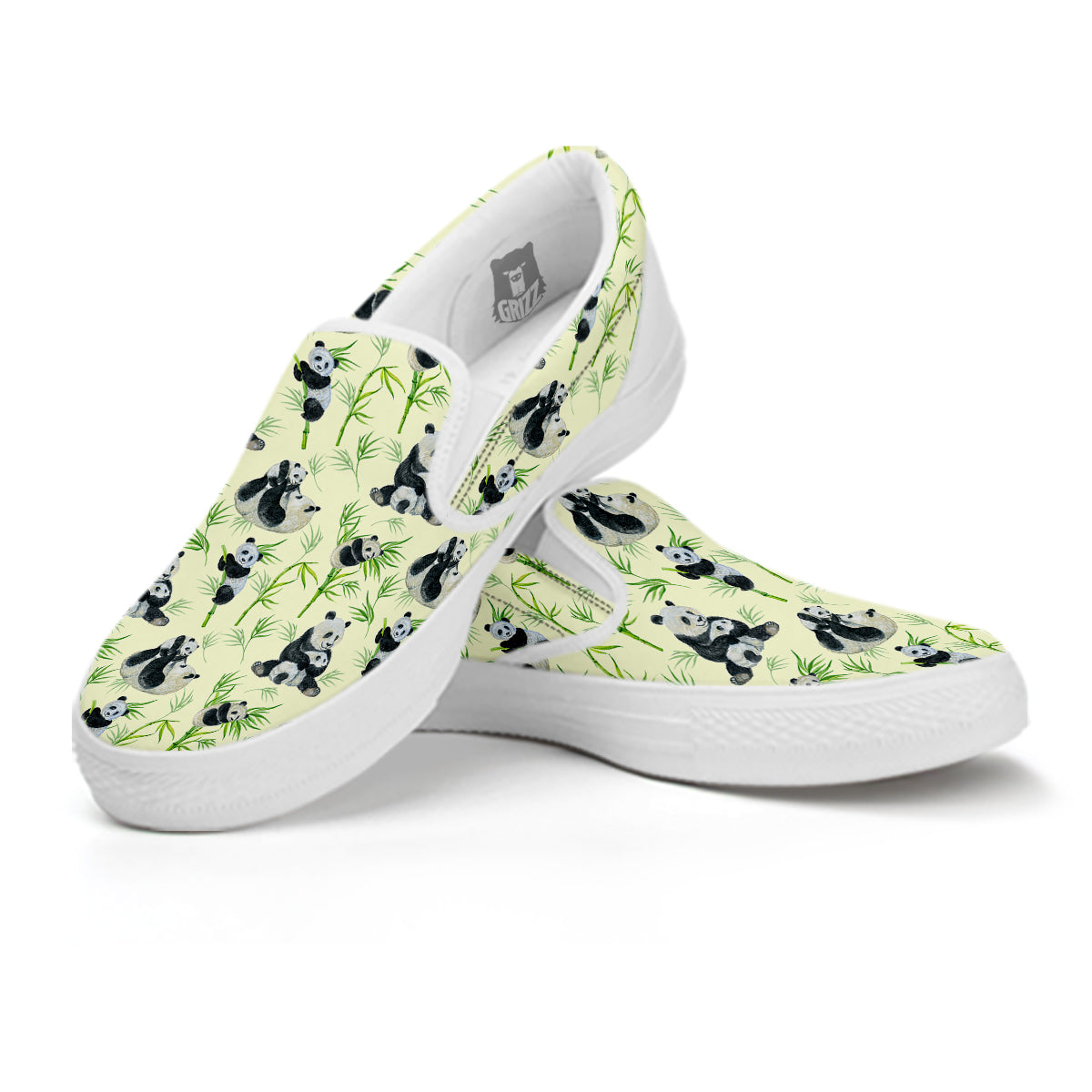 Panda Bamboo And Baby Print Pattern White Slip On Shoes-grizzshop