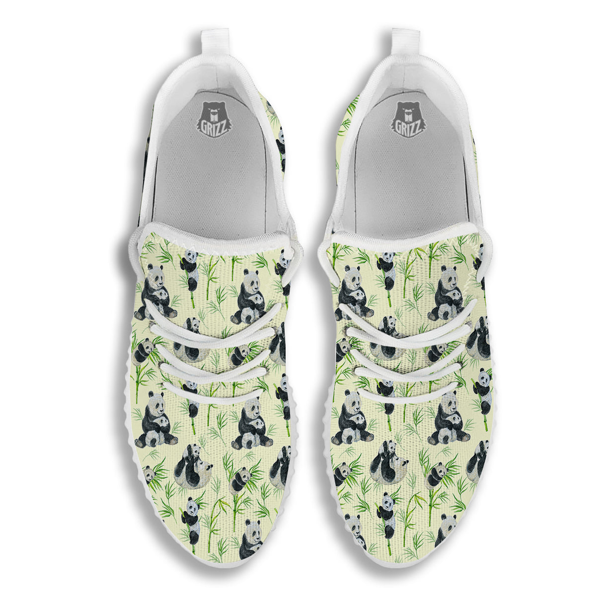 Panda Bamboo And Baby Print Pattern White Walking Shoes-grizzshop
