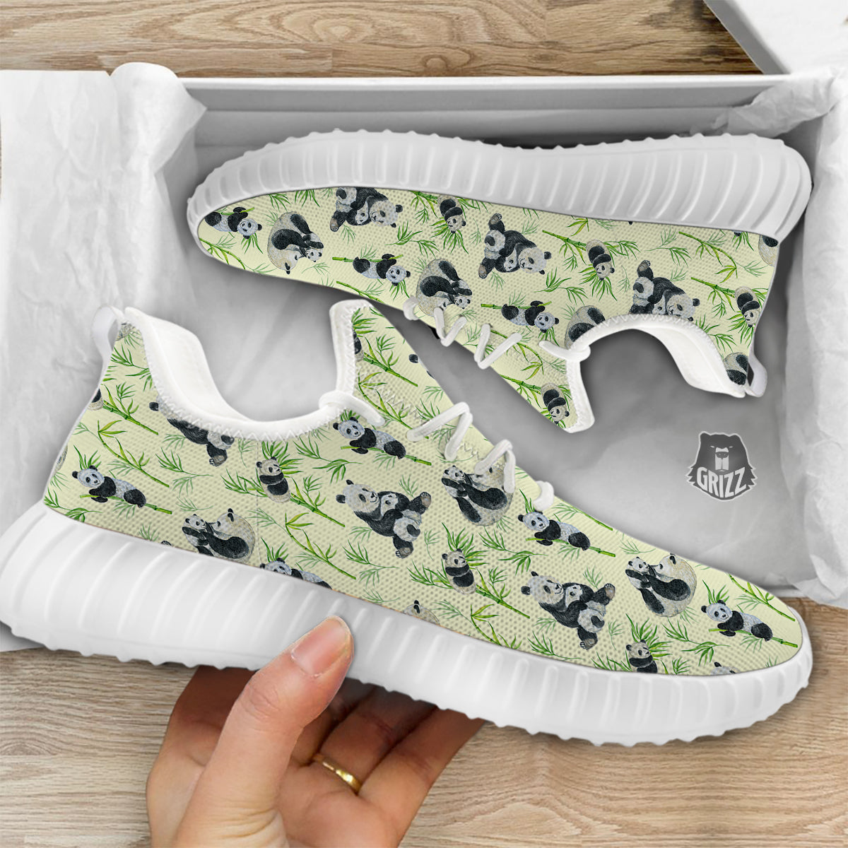 Panda Bamboo And Baby Print Pattern White Walking Shoes-grizzshop