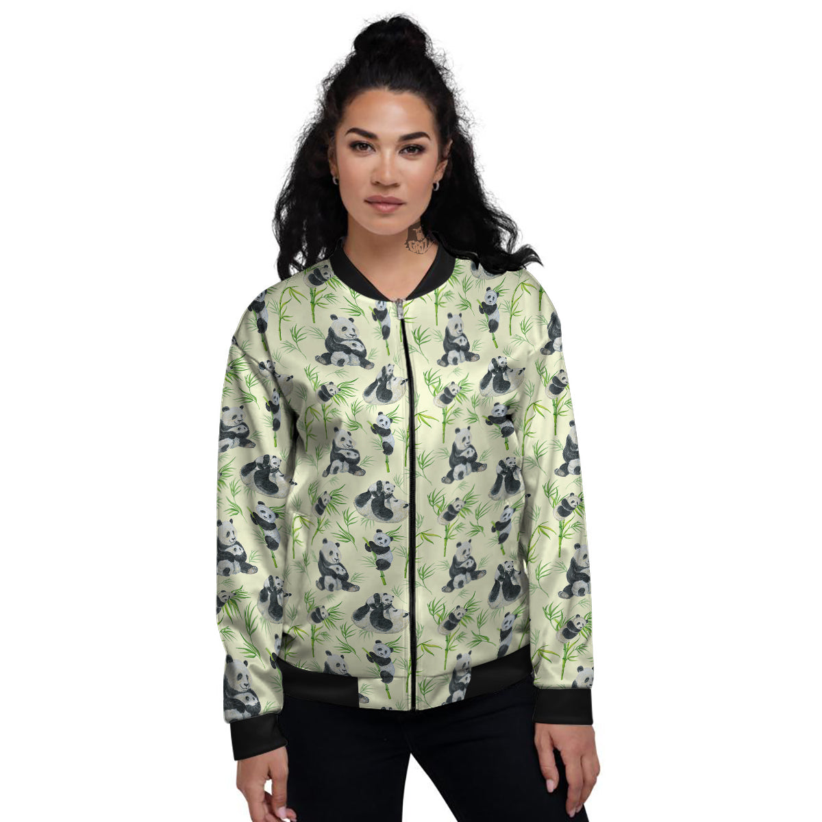 Panda Bamboo And Baby Print Pattern Women's Bomber Jacket-grizzshop