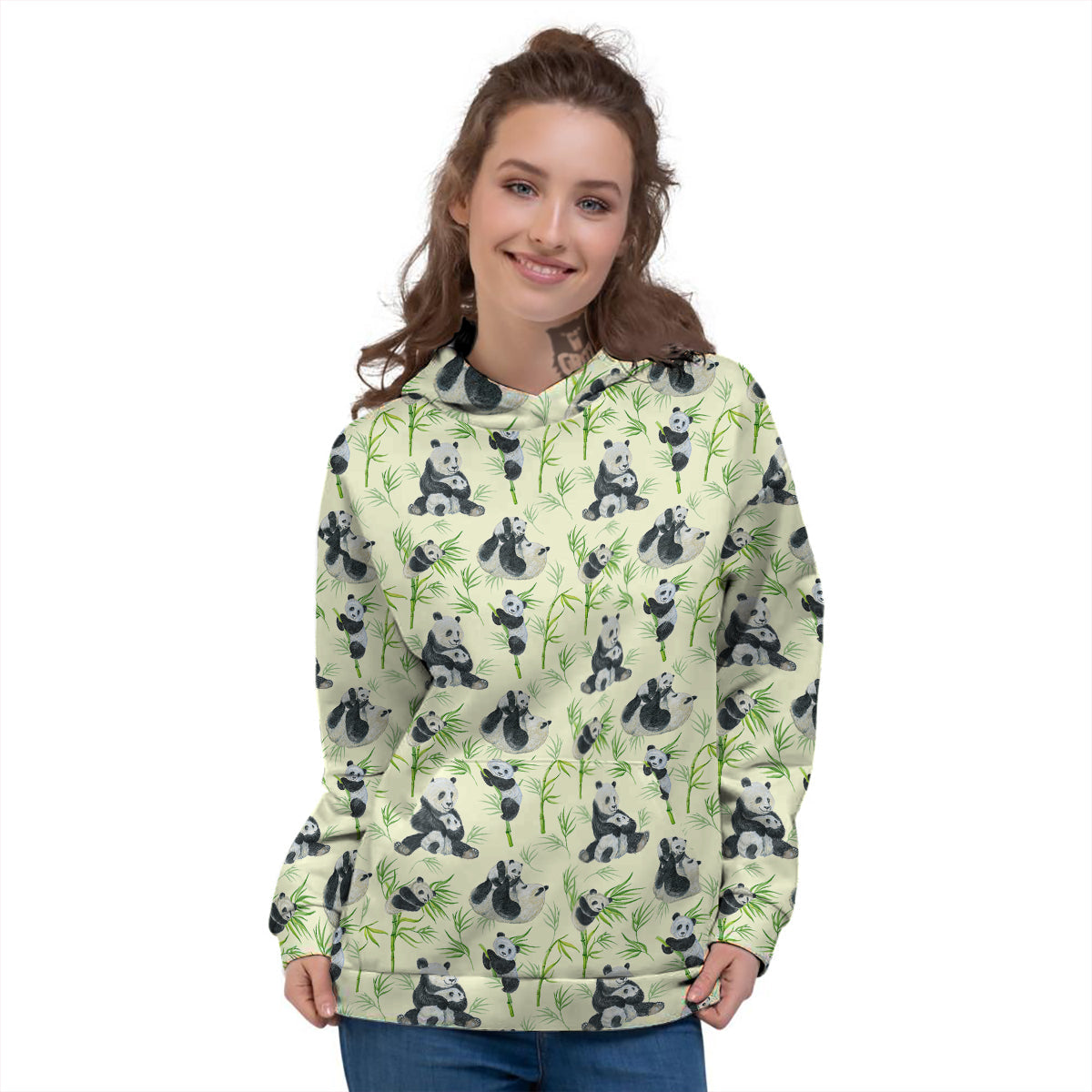 Panda Bamboo And Baby Print Pattern Women's Hoodie-grizzshop