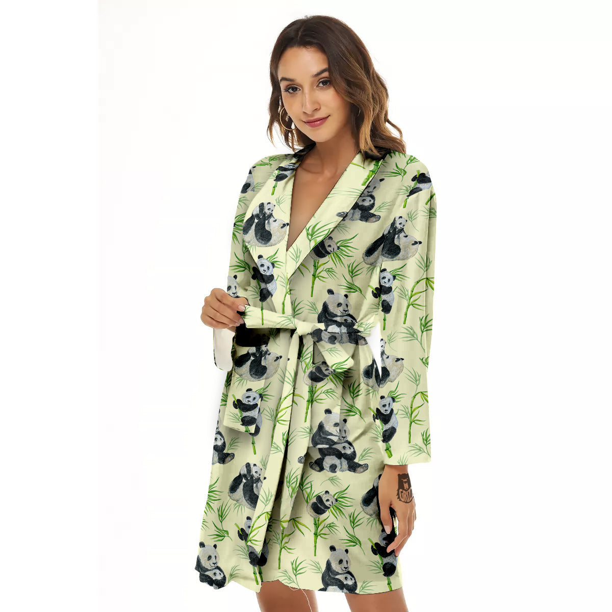 Panda Bamboo And Baby Print Pattern Women's Robe-grizzshop