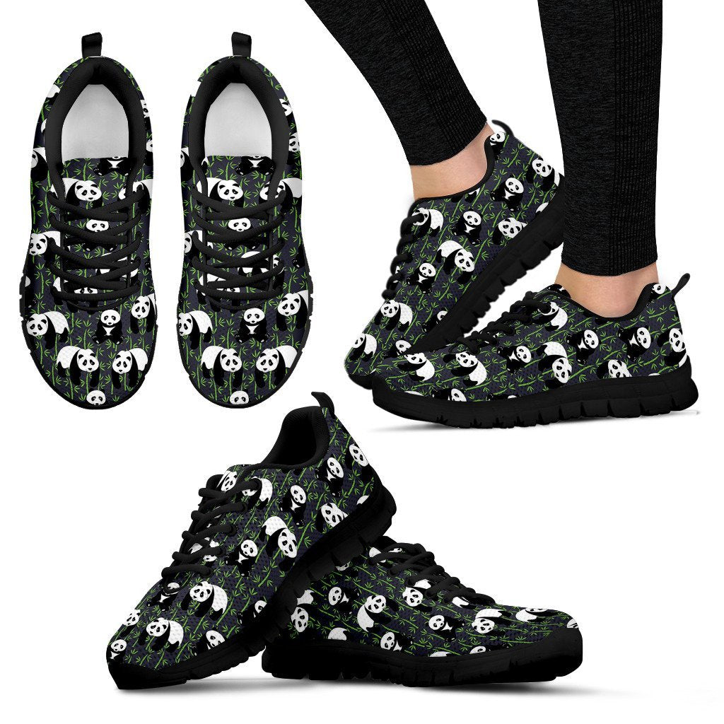 Panda Bamboo Pattern Print Black Sneaker Shoes For Men Women-grizzshop