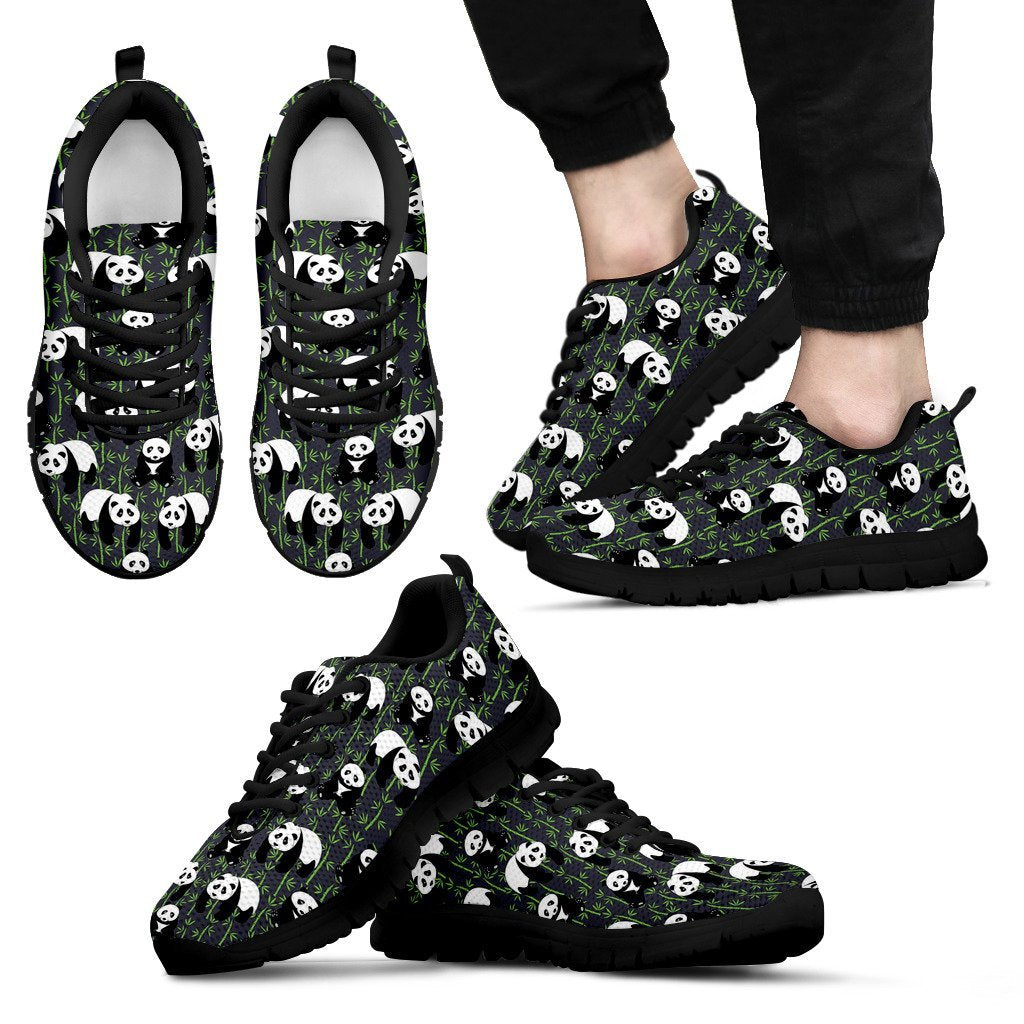 Panda Bamboo Pattern Print Black Sneaker Shoes For Men Women-grizzshop