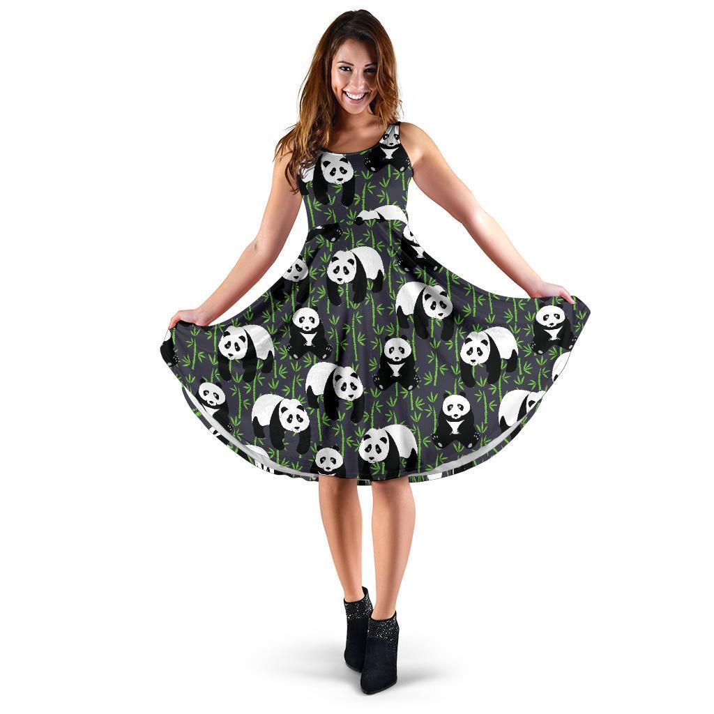 Panda Bamboo Pattern Print Dress-grizzshop