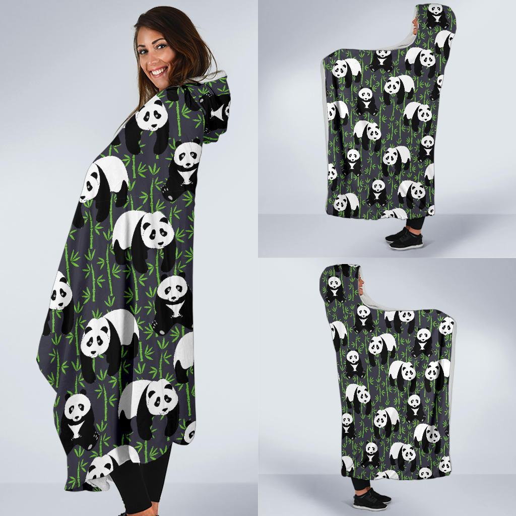 Panda Bamboo Pattern Print Hooded Blanket-grizzshop