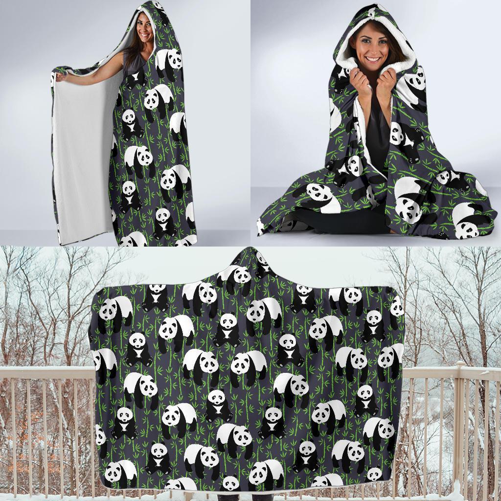 Panda Bamboo Pattern Print Hooded Blanket-grizzshop