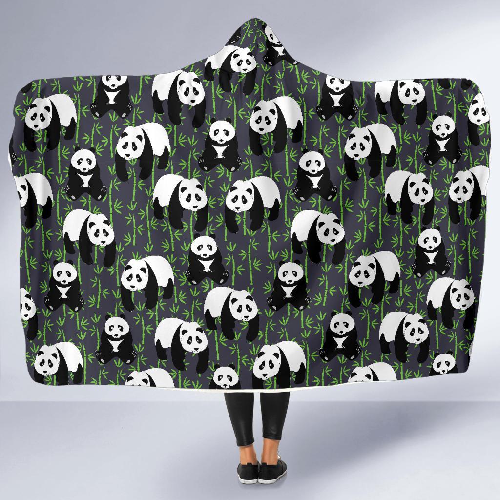 Panda Bamboo Pattern Print Hooded Blanket-grizzshop