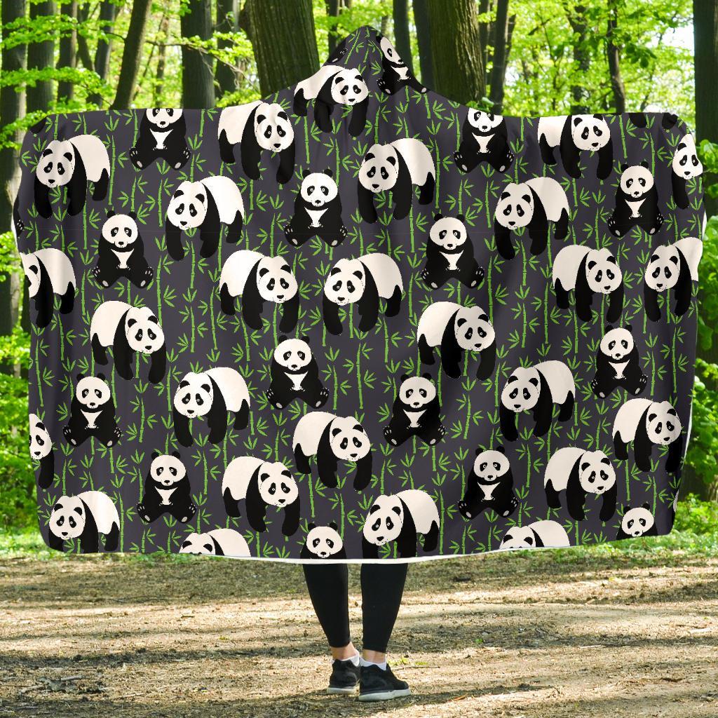 Panda Bamboo Pattern Print Hooded Blanket-grizzshop