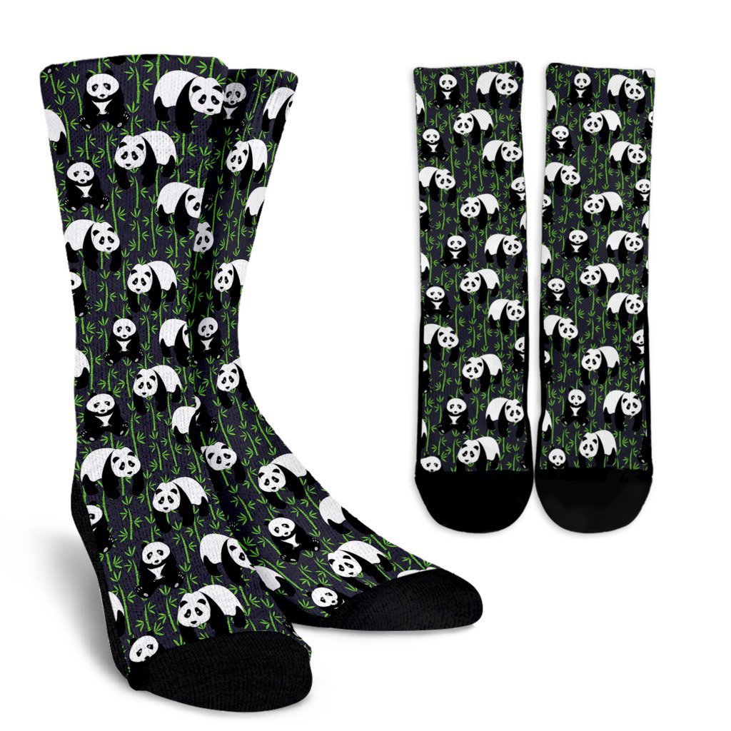 Panda Bamboo Pattern Print Unisex Crew Socks-grizzshop