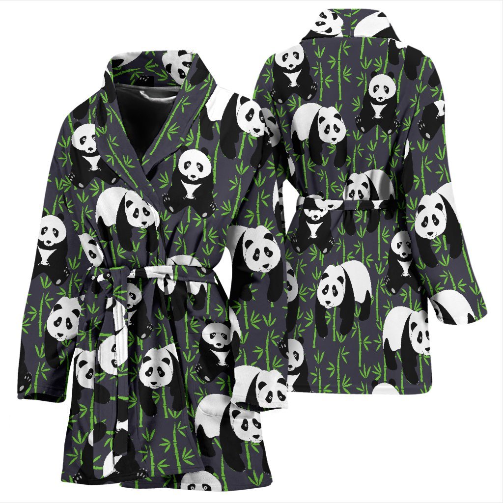 Panda Bamboo Pattern Print Women Long Robe-grizzshop