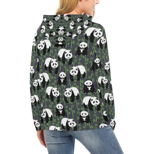 Panda Bamboo Pattern Print Women Pullover Hoodie-grizzshop