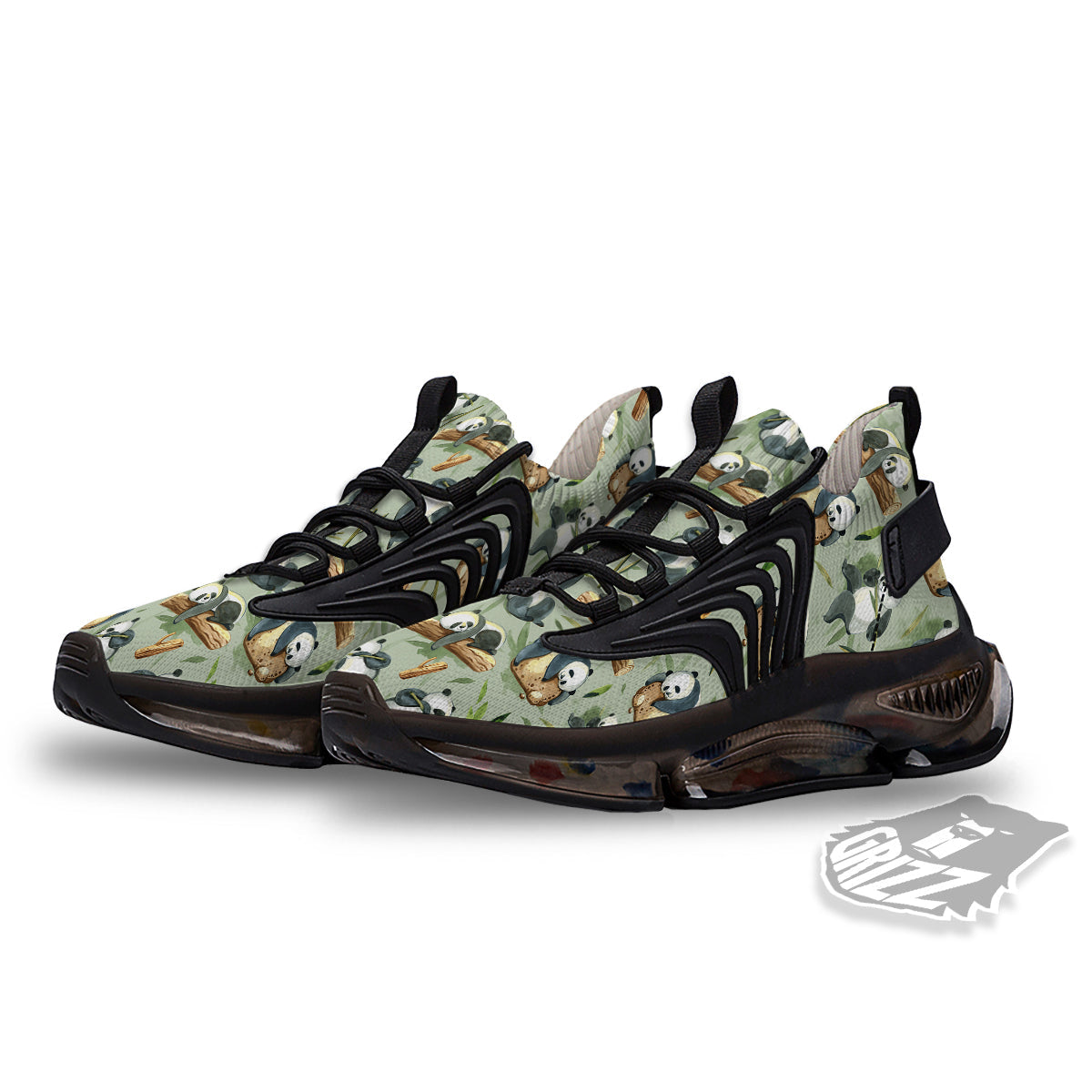 Panda Bear Watercolor Print Pattern Black Gym Shoes-grizzshop