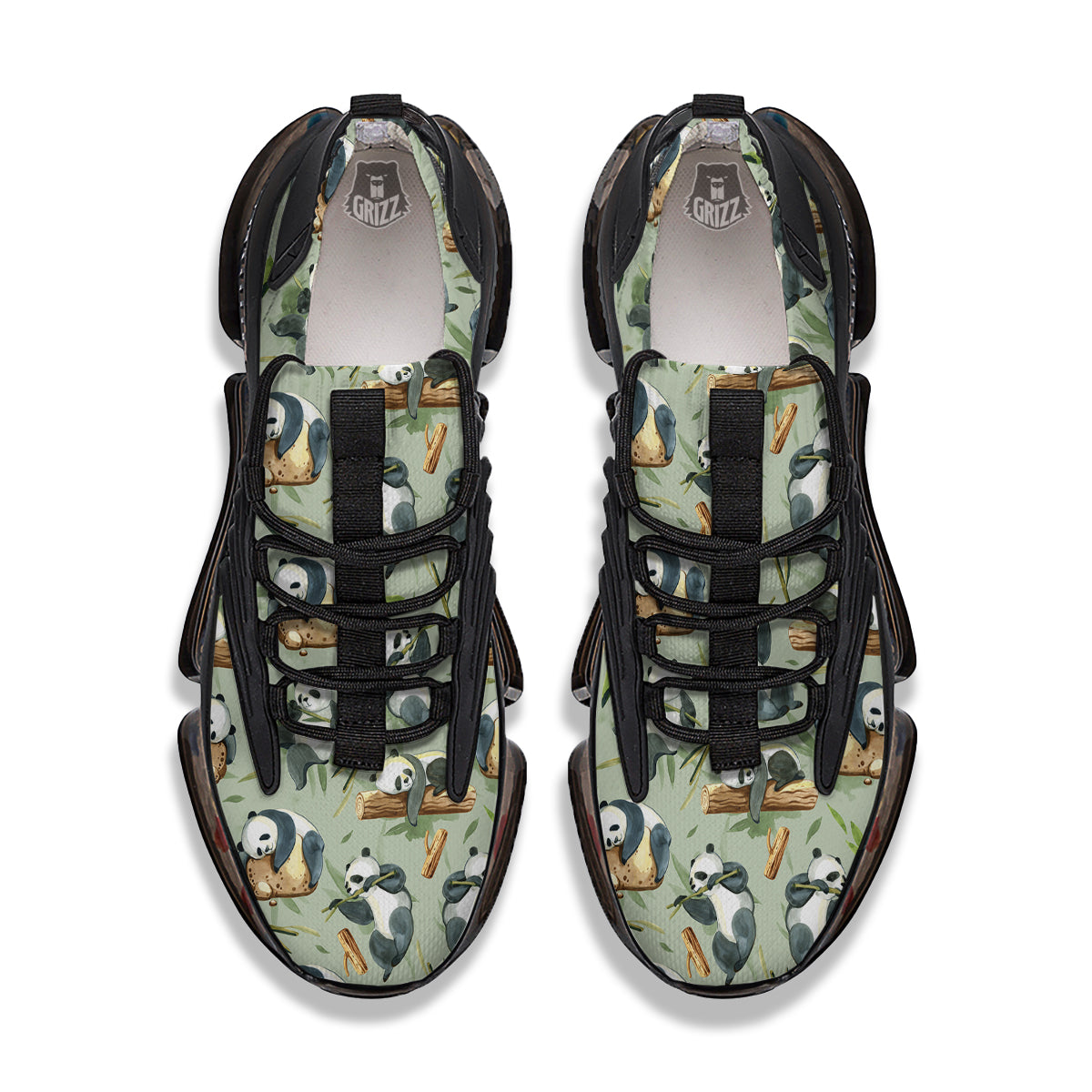 Panda Bear Watercolor Print Pattern Black Gym Shoes-grizzshop