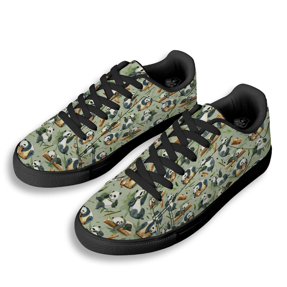 Panda Bear Watercolor Print Pattern Black Low Top Sneakers-grizzshop