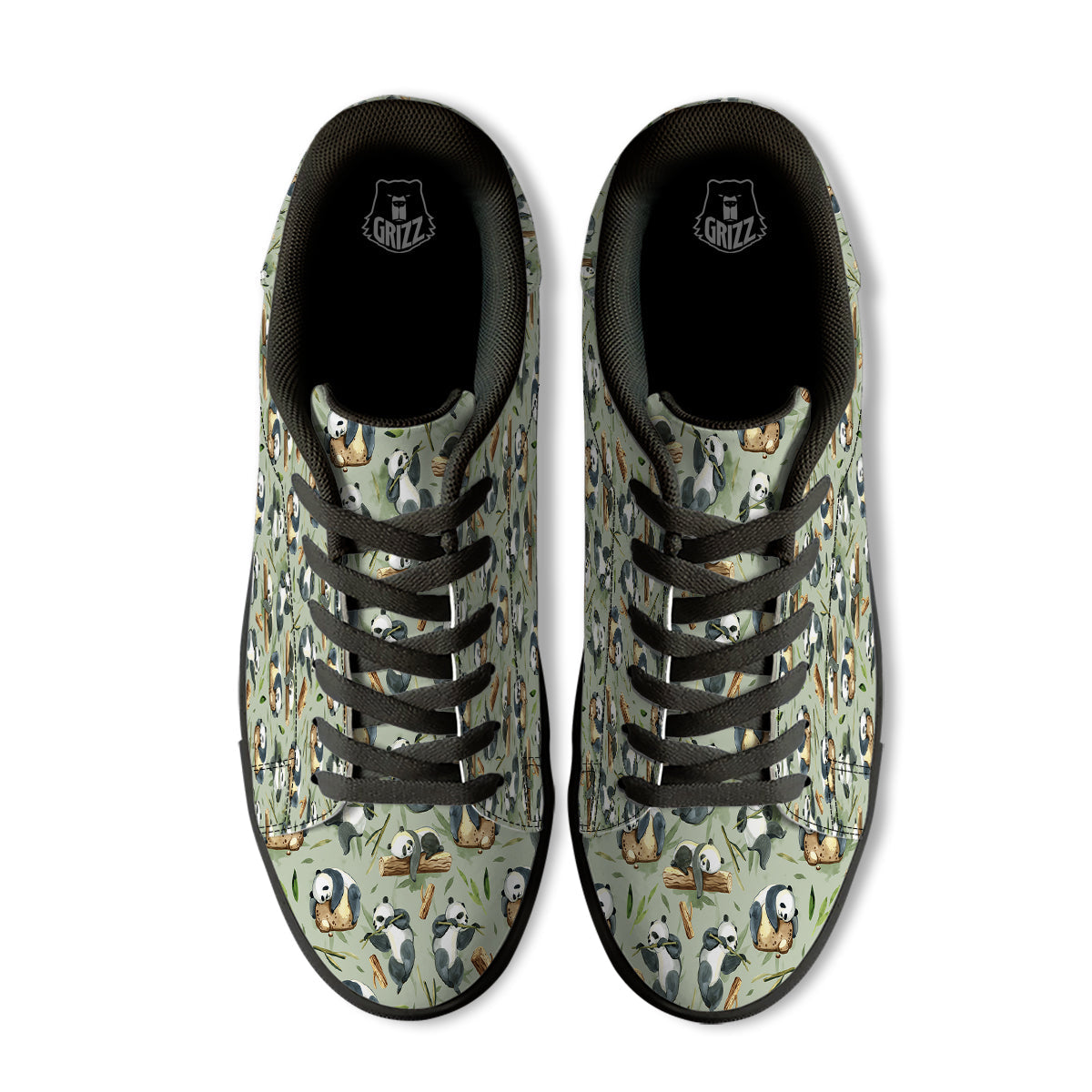 Panda Bear Watercolor Print Pattern Black Low Top Sneakers-grizzshop