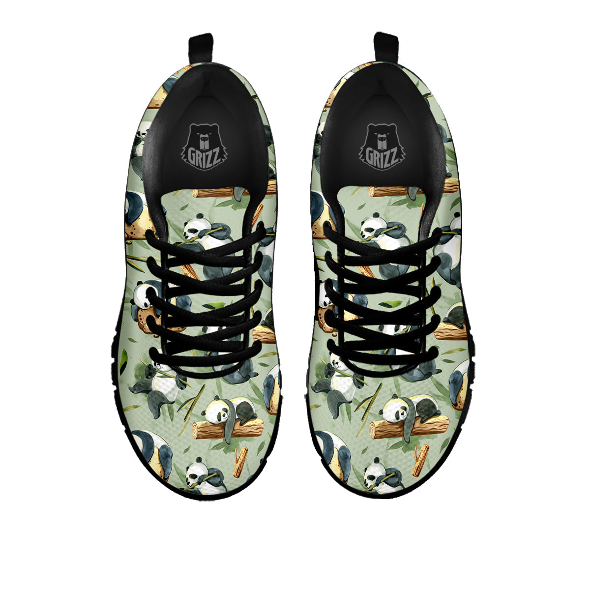 Panda Bear Watercolor Print Pattern Black Sneaker-grizzshop