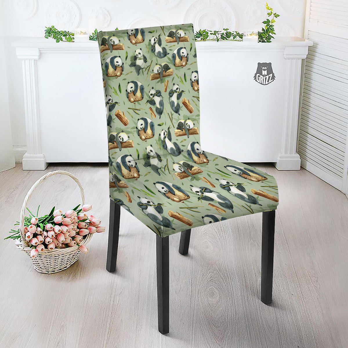 Panda Bear Watercolor Print Pattern Dining Chair Slipcover-grizzshop