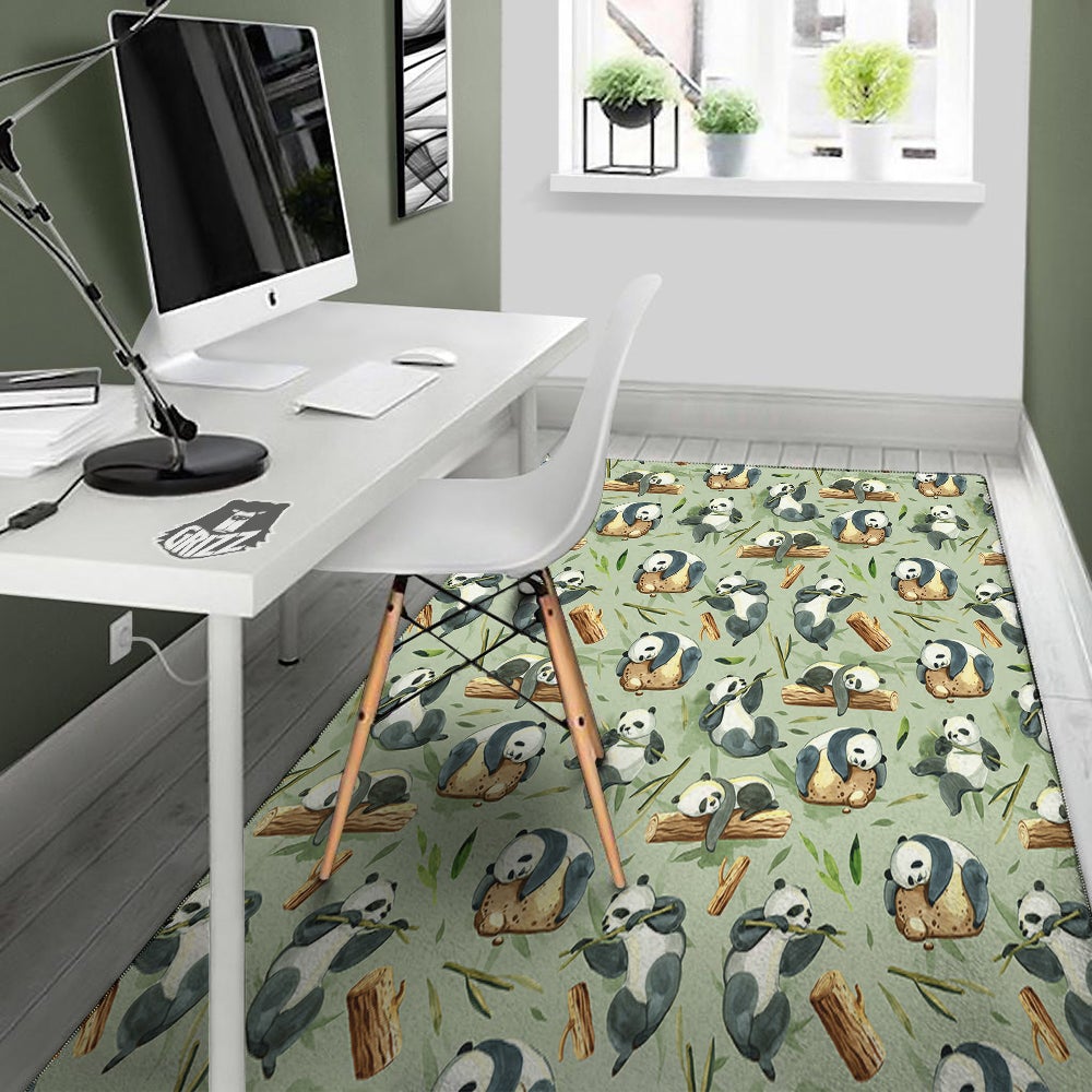 Panda Bear Watercolor Print Pattern Floor Mat-grizzshop