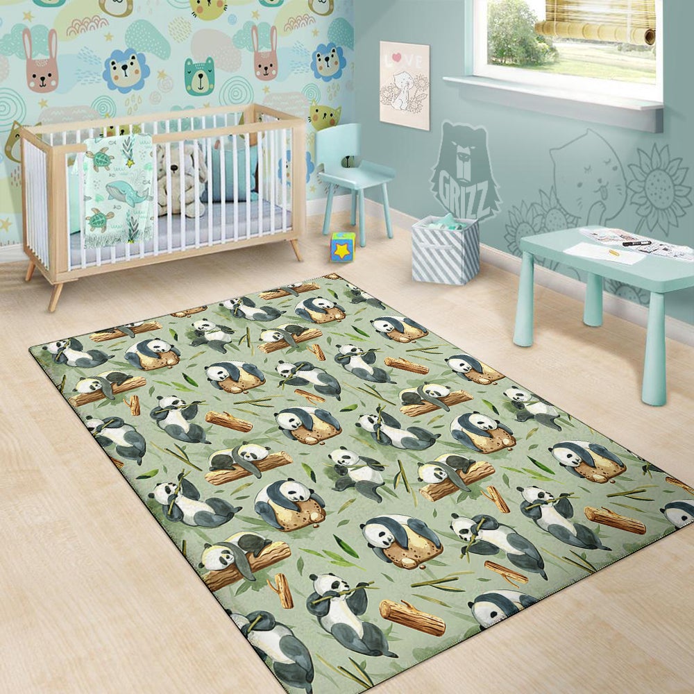 Panda Bear Watercolor Print Pattern Floor Mat-grizzshop