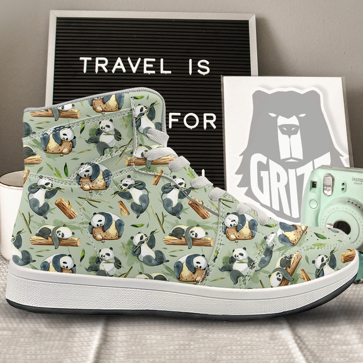 Panda Bear Watercolor Print Pattern High Top Sneakers-grizzshop