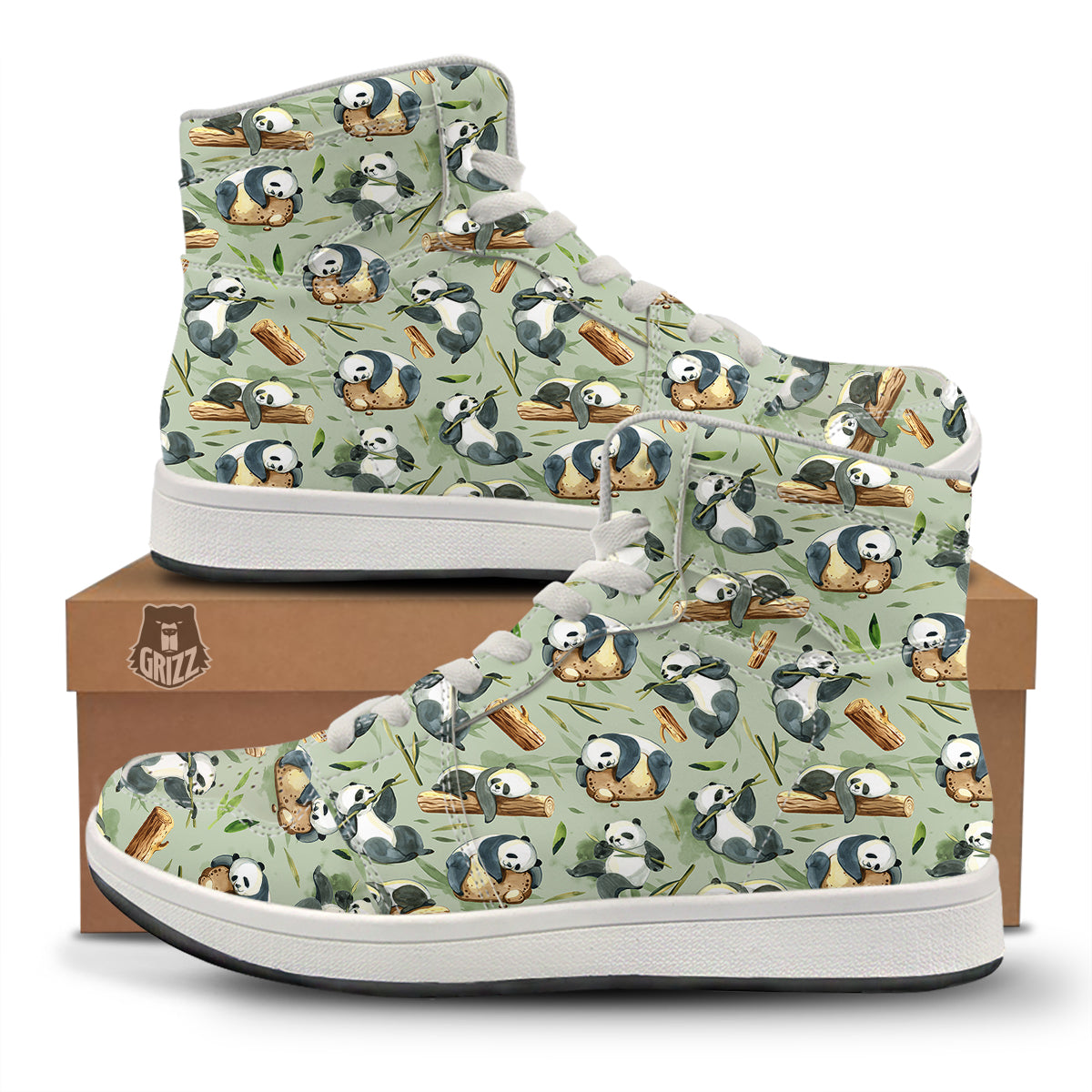 Panda Bear Watercolor Print Pattern High Top Sneakers-grizzshop