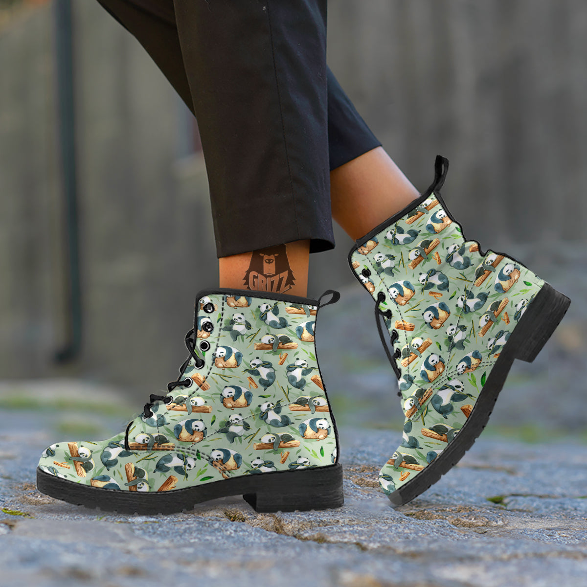 Panda Bear Watercolor Print Pattern Leather Boots-grizzshop