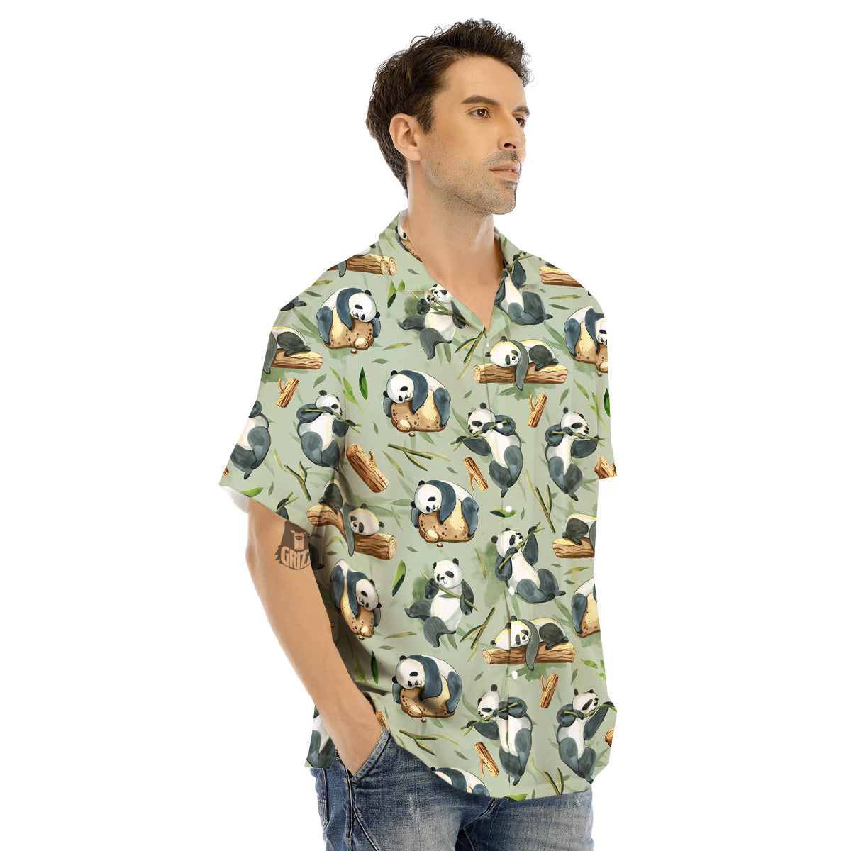 Panda Bear Watercolor Print Pattern Men's Hawaiian Shirt-grizzshop