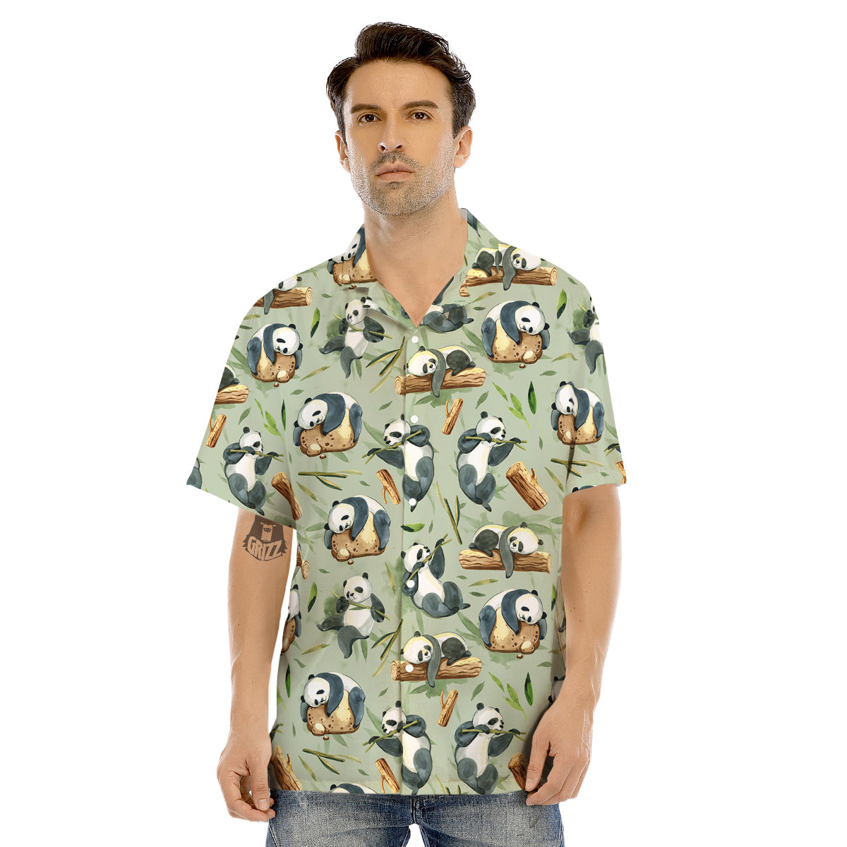 Panda Bear Watercolor Print Pattern Men's Hawaiian Shirt-grizzshop