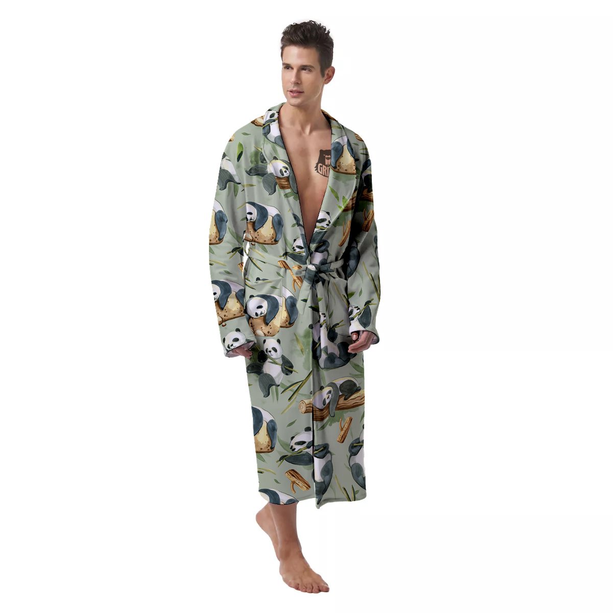 Panda Bear Watercolor Print Pattern Men's Robe-grizzshop
