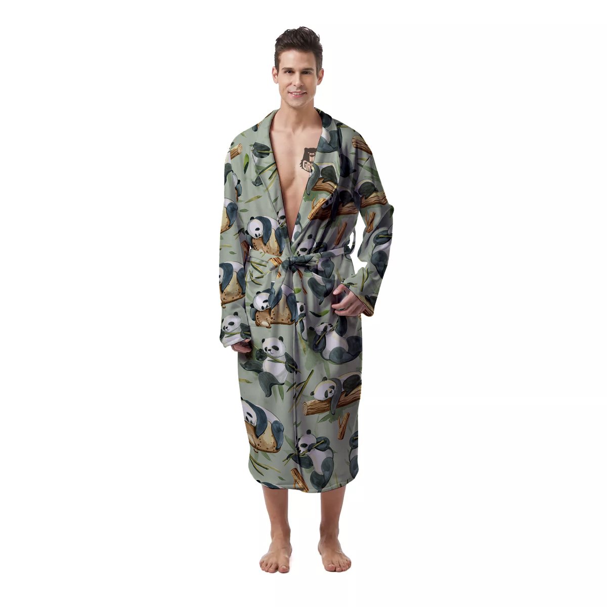 Panda Bear Watercolor Print Pattern Men's Robe-grizzshop